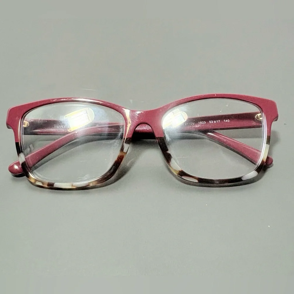 TORY BURCH Burgundy and Tortoise Eyeglasses with Orange Case